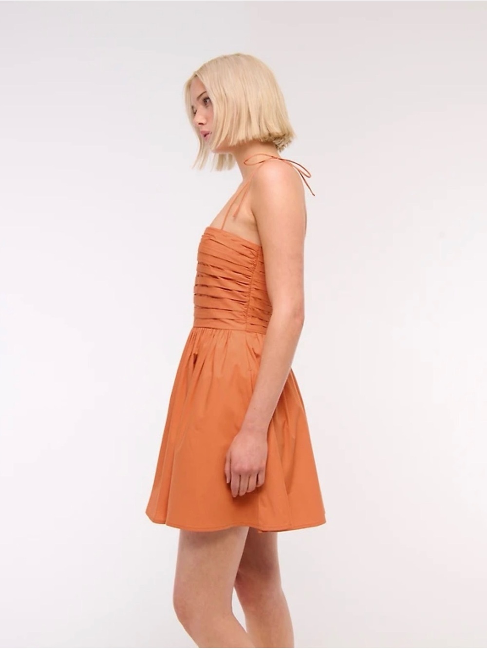 Love, Dress Ruched Tie-Strap Mini Dress in Rust Orange
